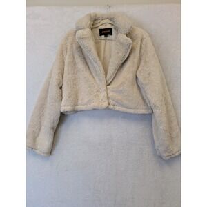 Ambiance Outerwear Women's Cream Faux Fur Cropped Jacket Size L